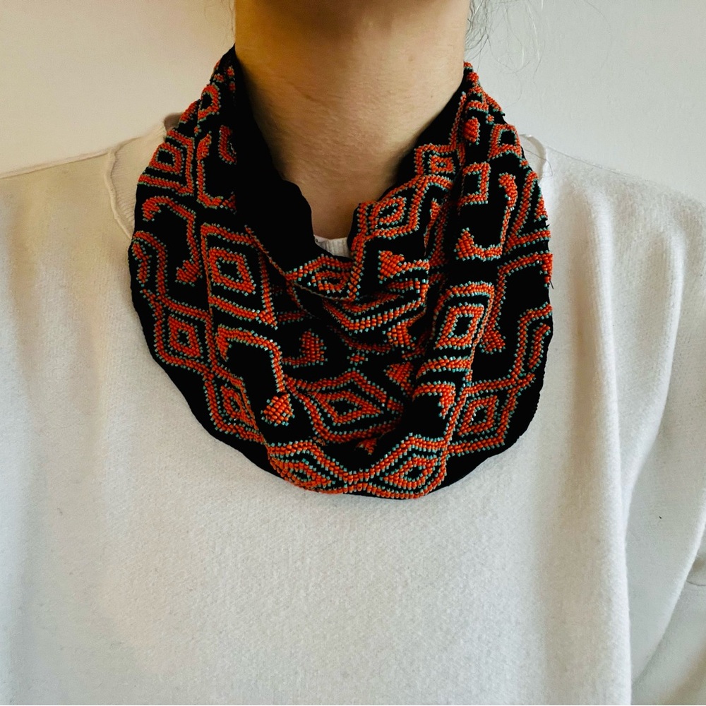 Handmade beaded Black and Orange Scarf Necklace - ROARKE New York